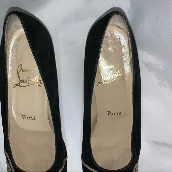 vintage CHRISTIAN LOUBOUTIN size 39.5 black suede block heel PUMPS - Picture 8 of 11
